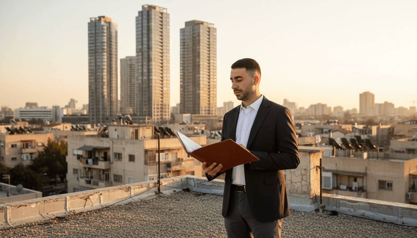 בניין מגורים ישן המיועד לפינוי בינוי לצד הדמיה של מגדל מגורים מודרני